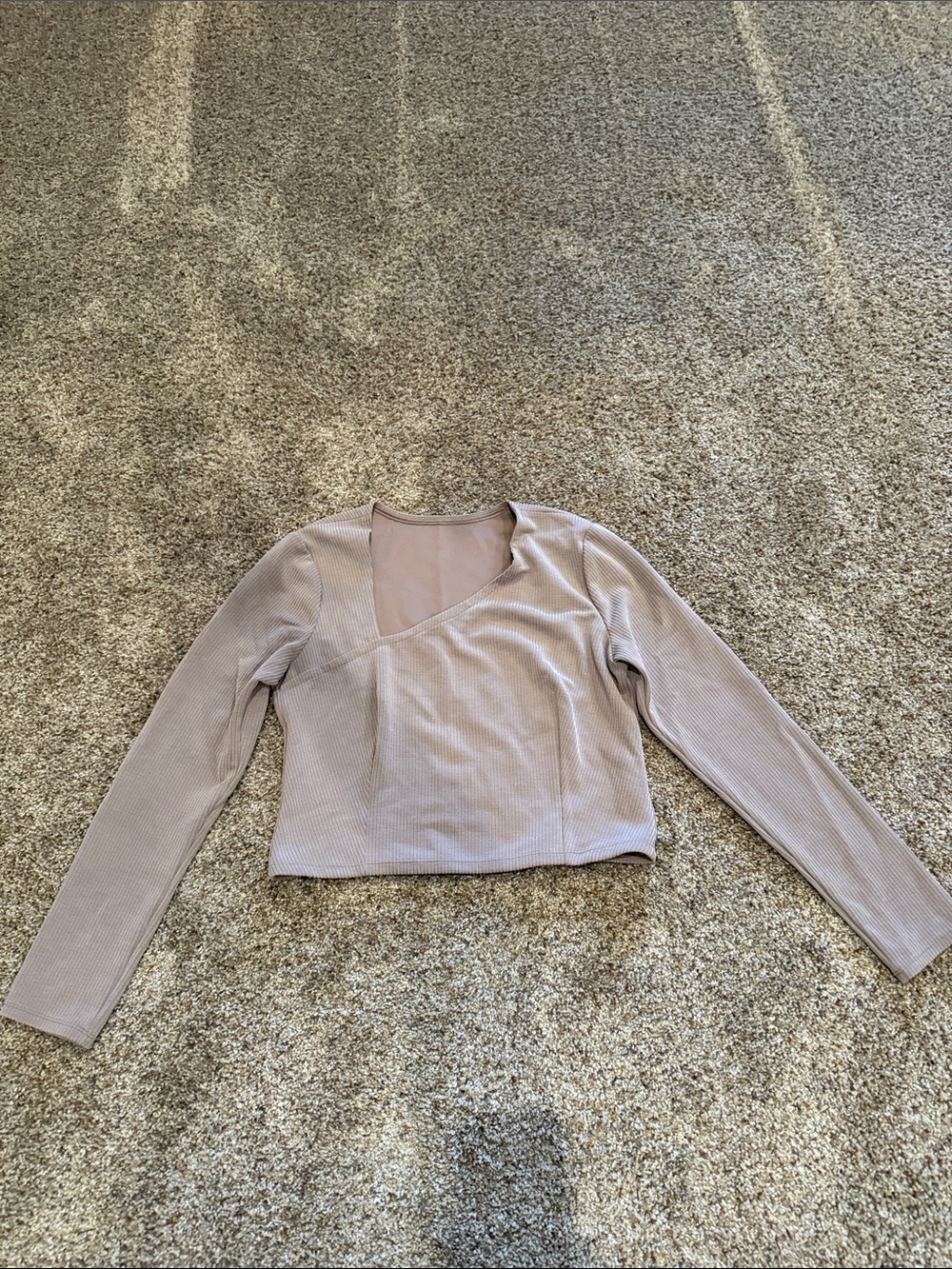 lululemon athletica Taupe Asymmetric Ribbed Long Sleeve Top